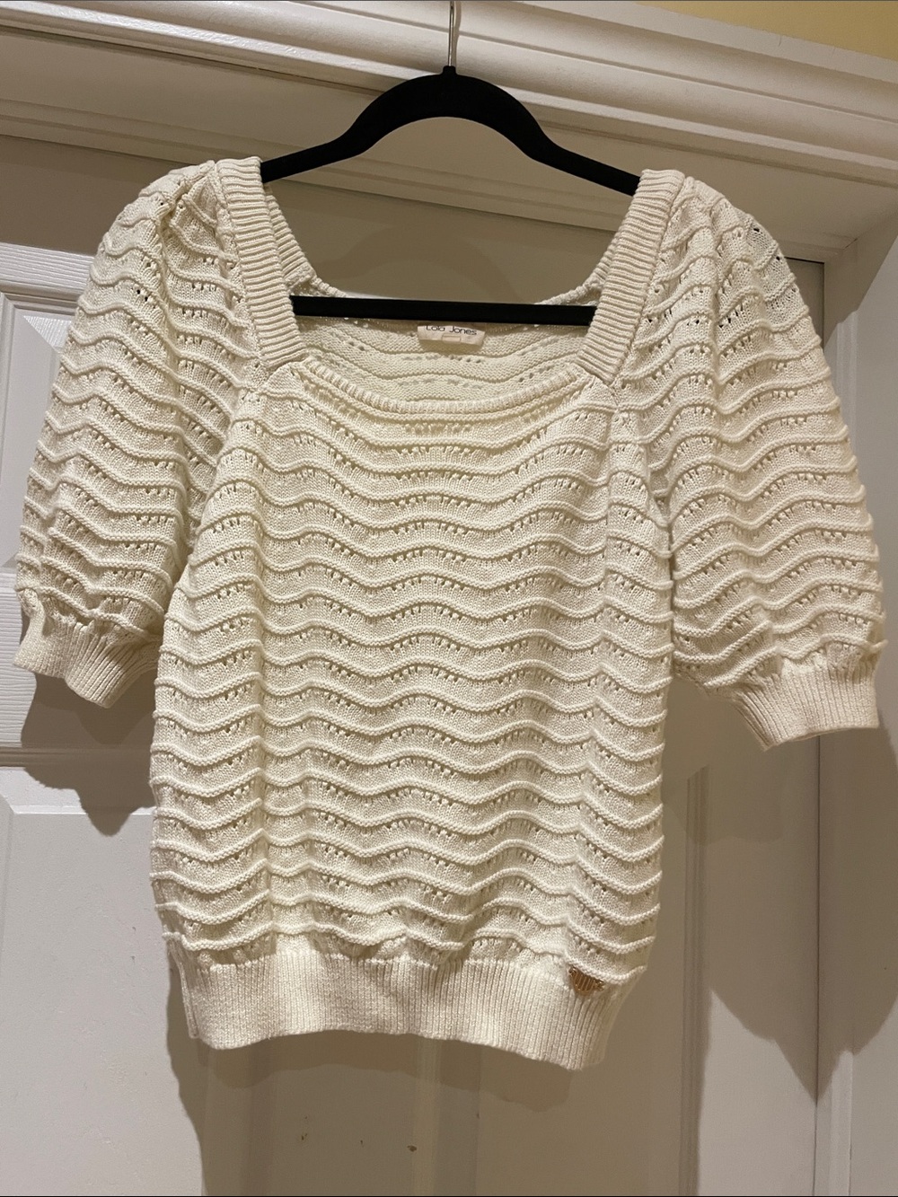 Lola Jones Orfeo Paris Cotton Pointelle Puff Sleeve Sweater Romantic Coquette M